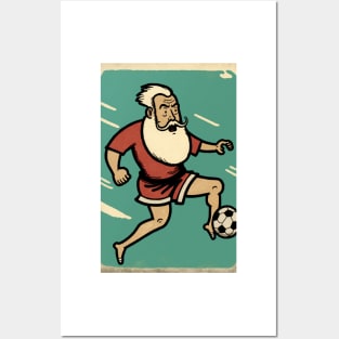 Santa Claus Playing Soccer Posters and Art